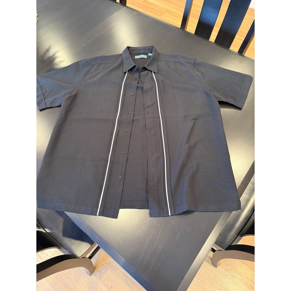 CUBAMODERN Men's Black Short Sleeve Shirt XL with White Piping